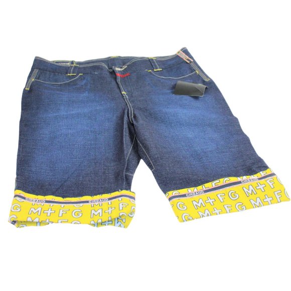 Marithe Francois Girbaud Yellow Logo Blue Denim  Bermuda Short, Size 34/… - Picture 4 of 12